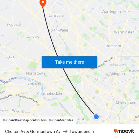 Chelten Av & Germantown Av to Towamencin map