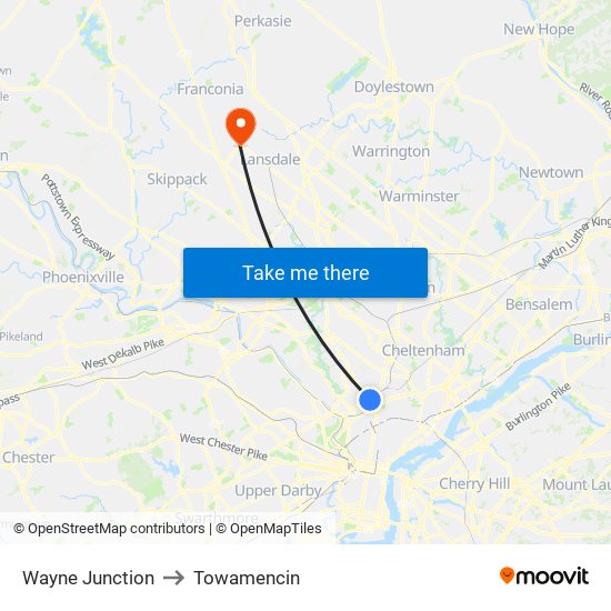 Wayne Junction to Towamencin map
