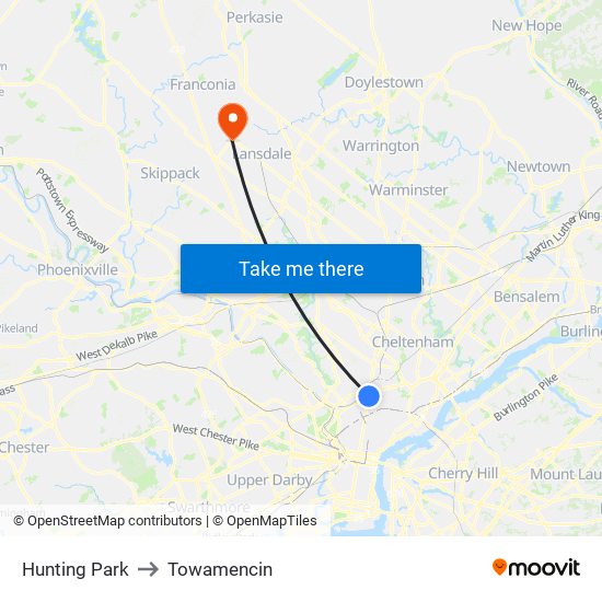 Hunting Park to Towamencin map