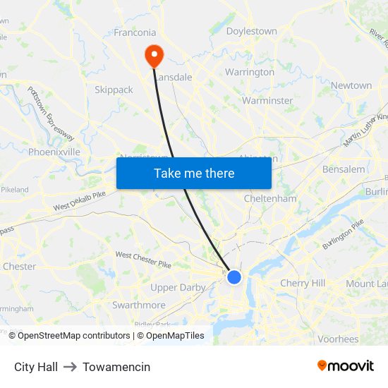 City Hall to Towamencin map