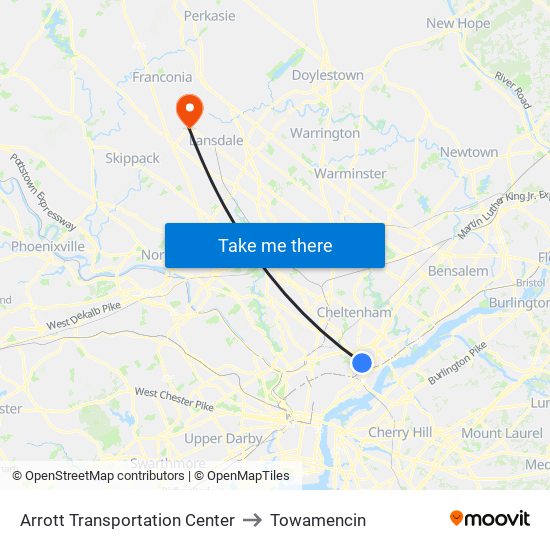 Arrott Transportation Center to Towamencin map