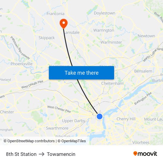 8th St Station to Towamencin map