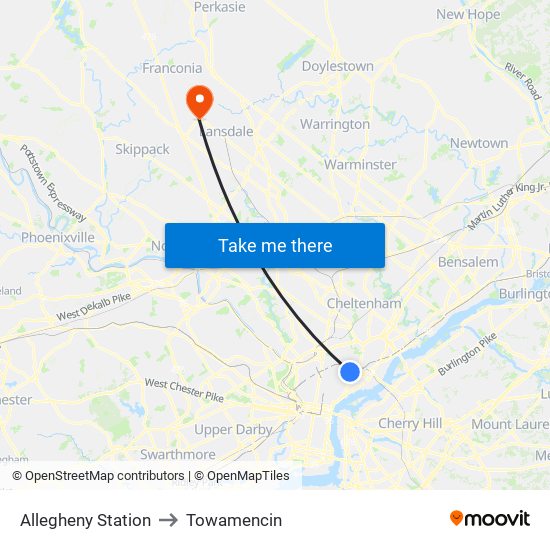 Allegheny Station to Towamencin map