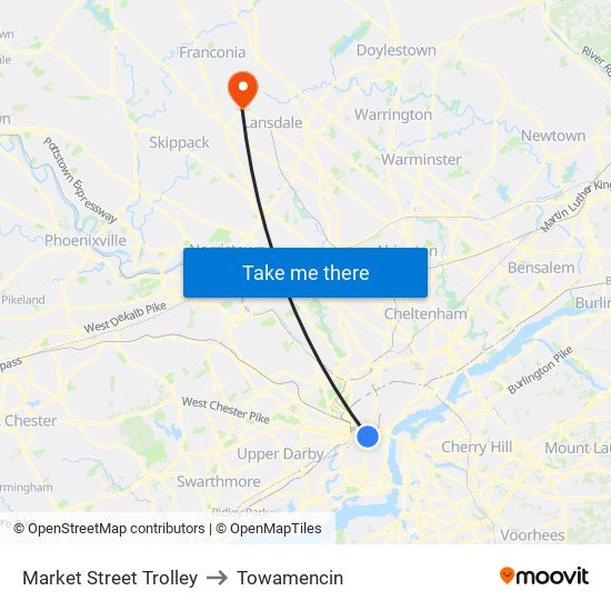 Market Street Trolley to Towamencin map