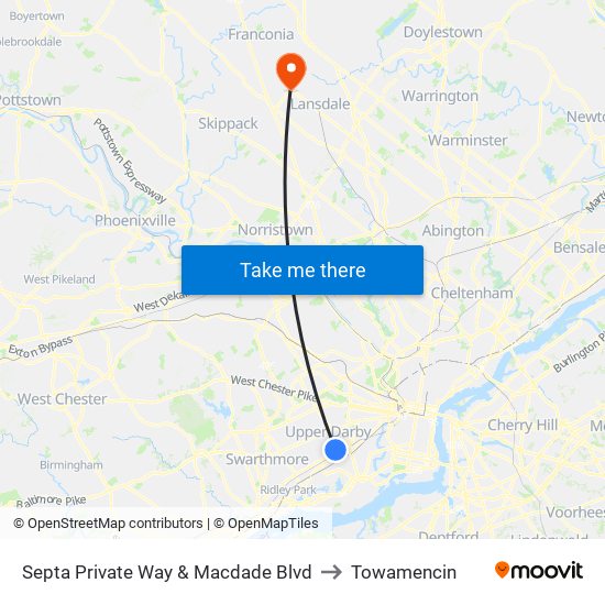 Septa Private Way & Macdade Blvd to Towamencin map