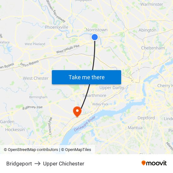 Bridgeport to Upper Chichester map