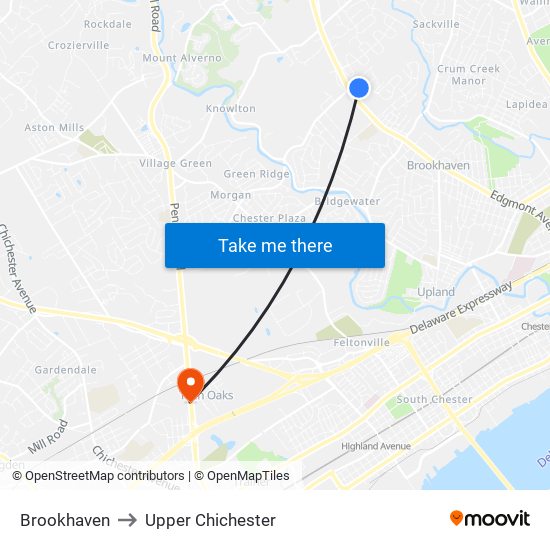 Brookhaven to Upper Chichester map