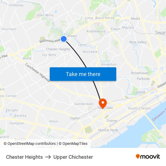 Chester Heights to Upper Chichester map