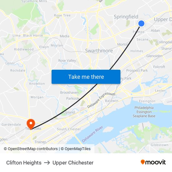 Clifton Heights to Upper Chichester map
