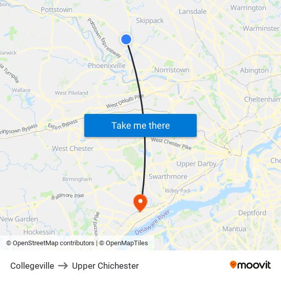 Collegeville to Upper Chichester map