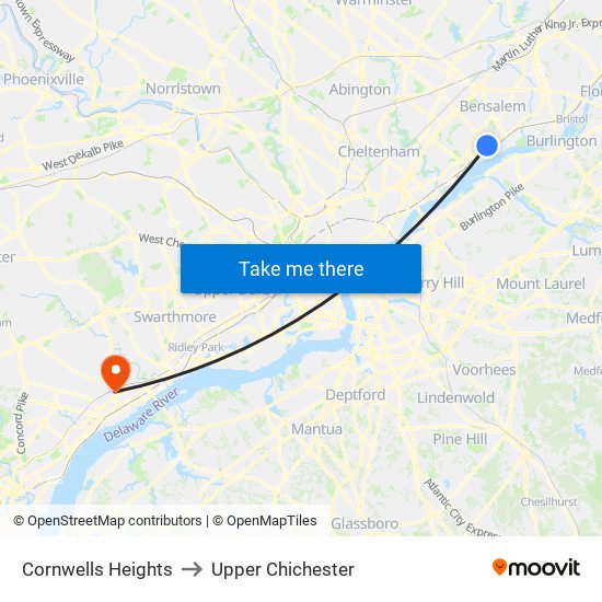 Cornwells Heights to Upper Chichester map