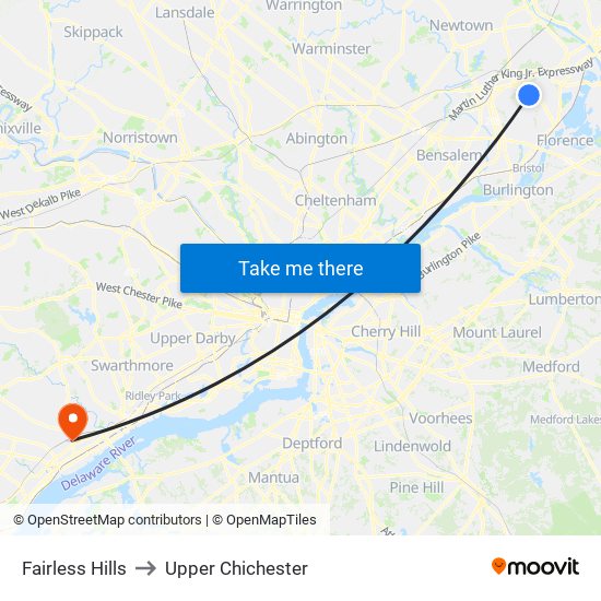 Fairless Hills to Upper Chichester map