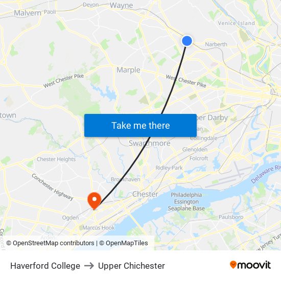 Haverford College to Upper Chichester map