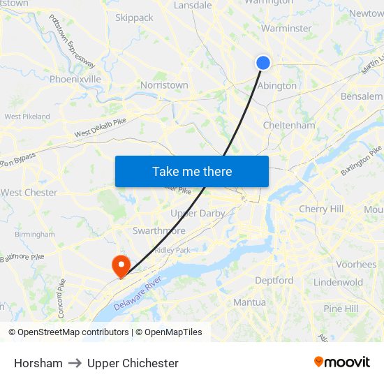 Horsham to Upper Chichester map