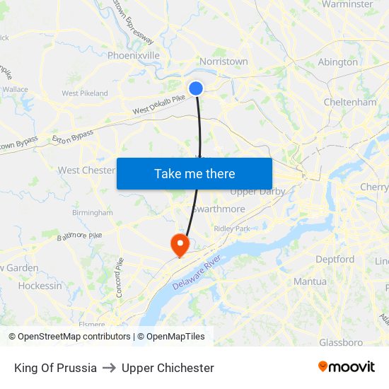 King Of Prussia to Upper Chichester map