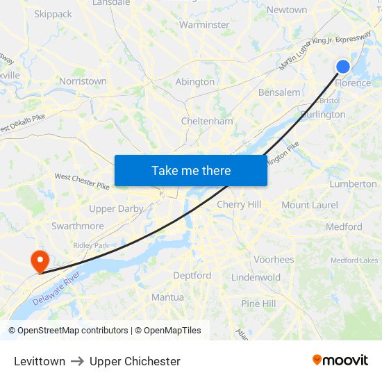 Levittown to Upper Chichester map