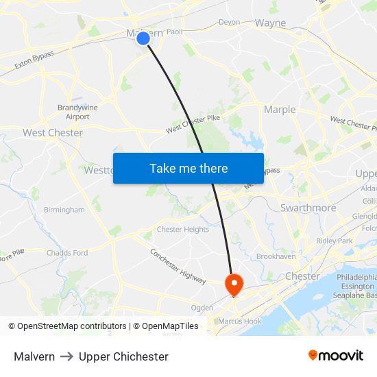 Malvern to Upper Chichester map