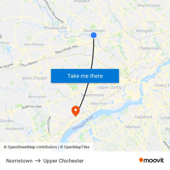 Norristown to Upper Chichester map
