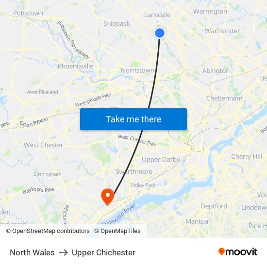 North Wales to Upper Chichester map