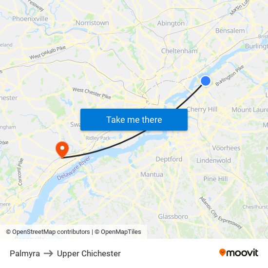 Palmyra to Upper Chichester map