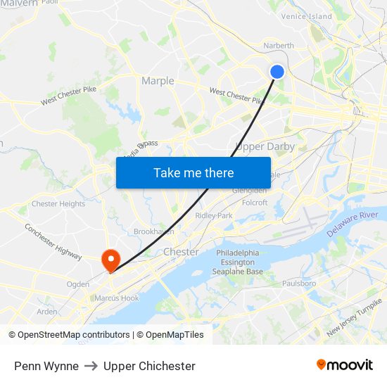 Penn Wynne to Upper Chichester map