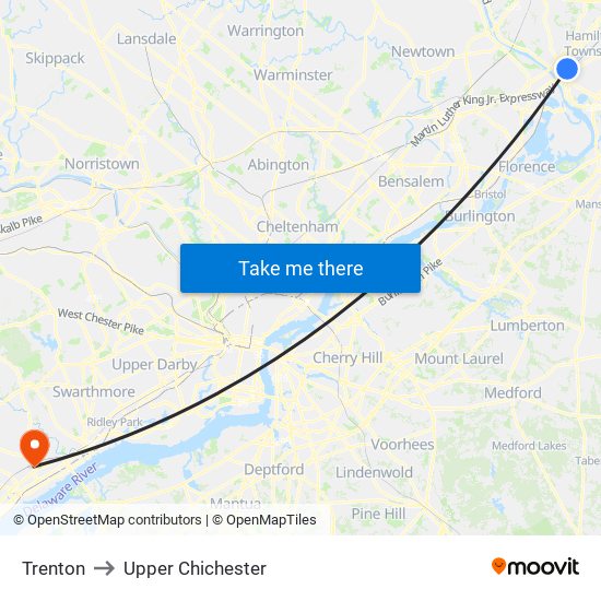 Trenton to Upper Chichester map