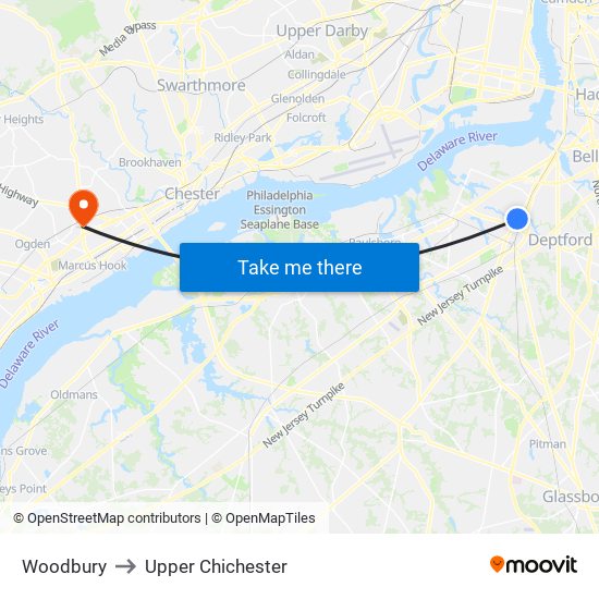 Woodbury to Upper Chichester map