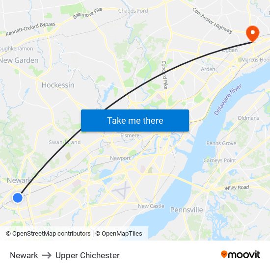 Newark to Upper Chichester map
