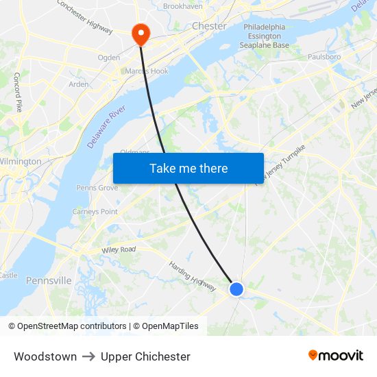 Woodstown to Upper Chichester map