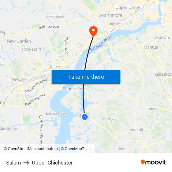 Salem to Upper Chichester map