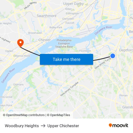 Woodbury Heights to Upper Chichester map