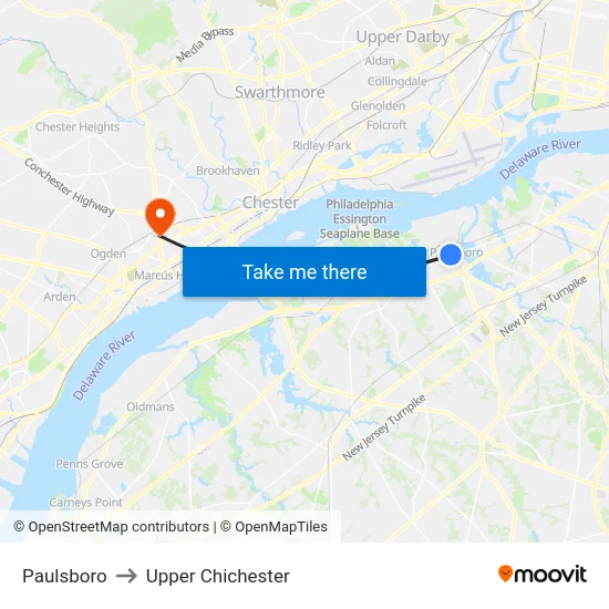 Paulsboro to Upper Chichester map