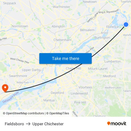 Fieldsboro to Upper Chichester map