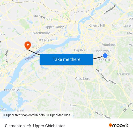 Clementon to Upper Chichester map