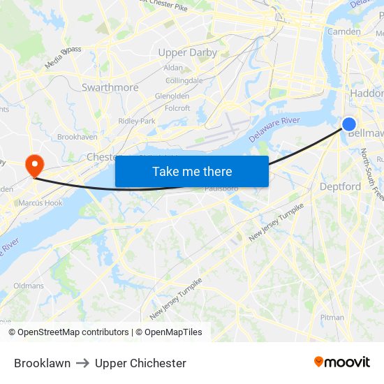 Brooklawn to Upper Chichester map