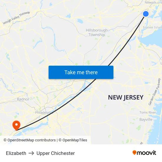 Elizabeth to Upper Chichester map
