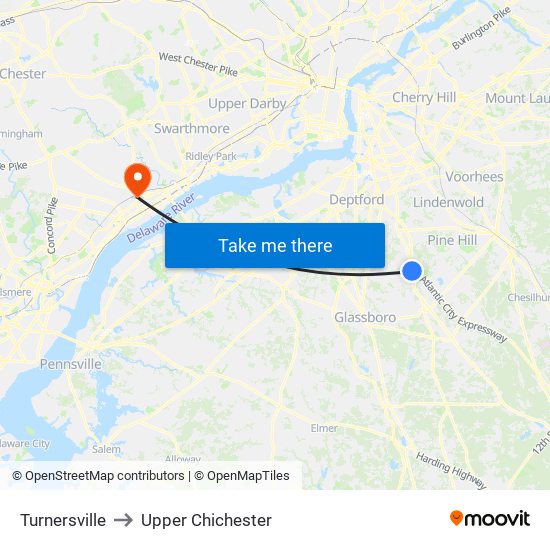 Turnersville to Upper Chichester map