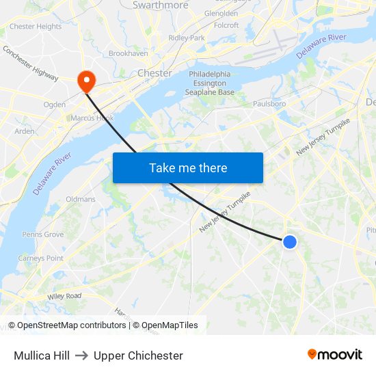 Mullica Hill to Upper Chichester map