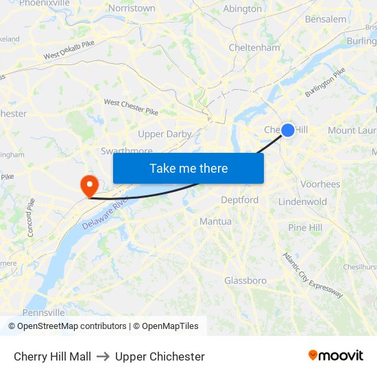 Cherry Hill Mall to Upper Chichester map