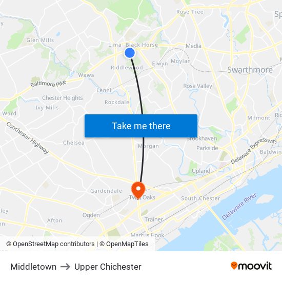 Middletown to Upper Chichester map