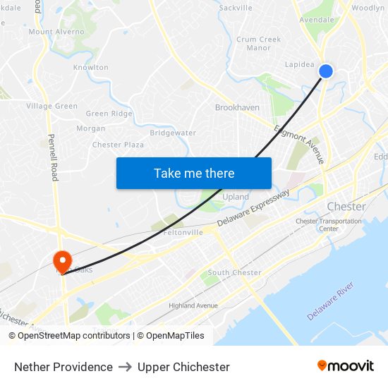 Nether Providence to Upper Chichester map