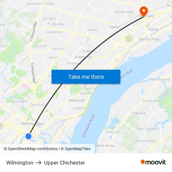 Wilmington to Upper Chichester map