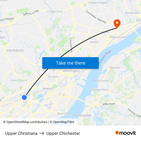 Upper Christiana to Upper Chichester map