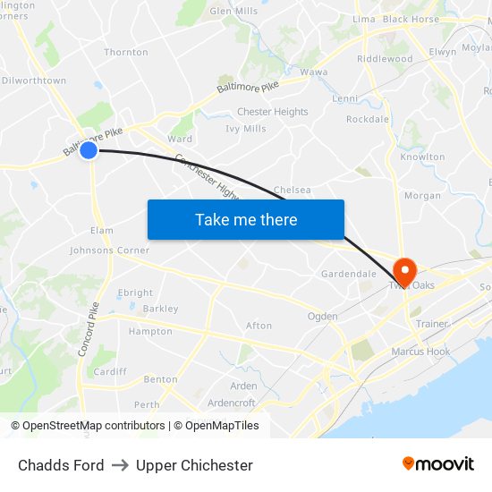 Chadds Ford to Upper Chichester map