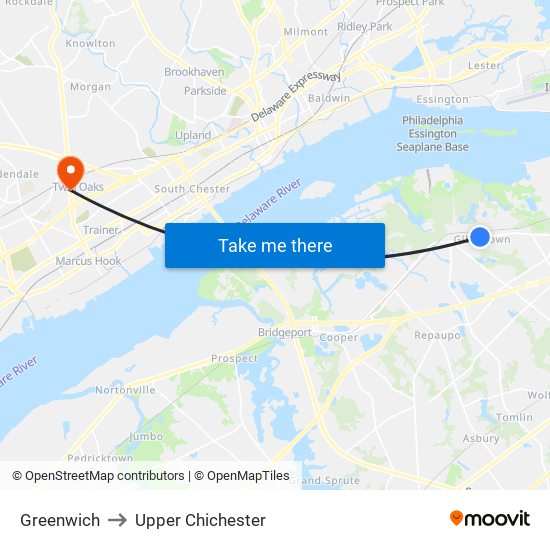 Greenwich to Upper Chichester map