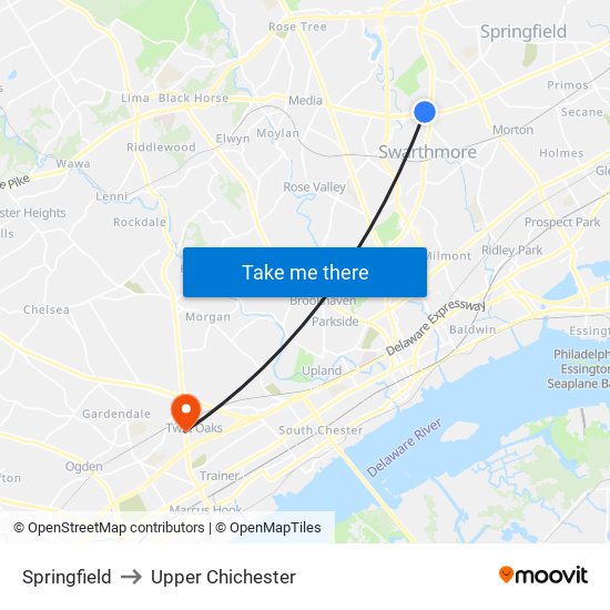 Springfield to Upper Chichester map