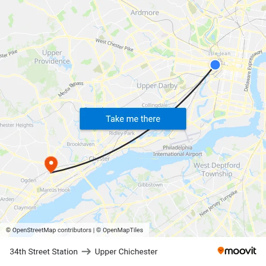 34th Street Station to Upper Chichester map