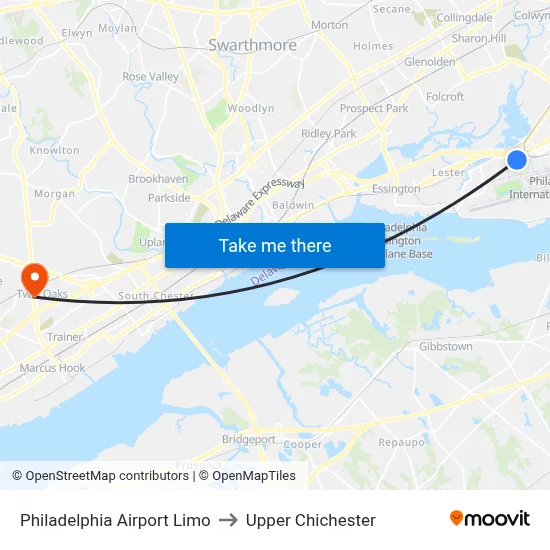 Philadelphia Airport Limo to Upper Chichester map