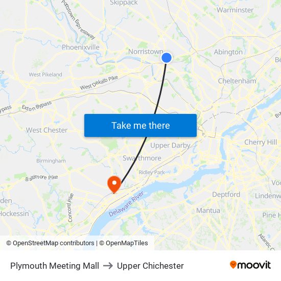 Plymouth Meeting Mall to Upper Chichester map