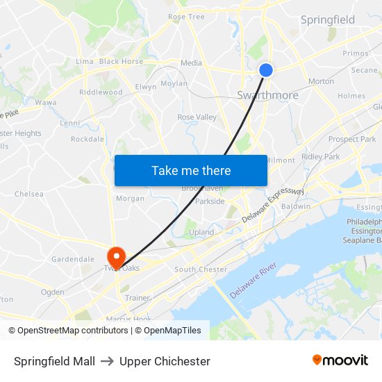 Springfield Mall to Upper Chichester map